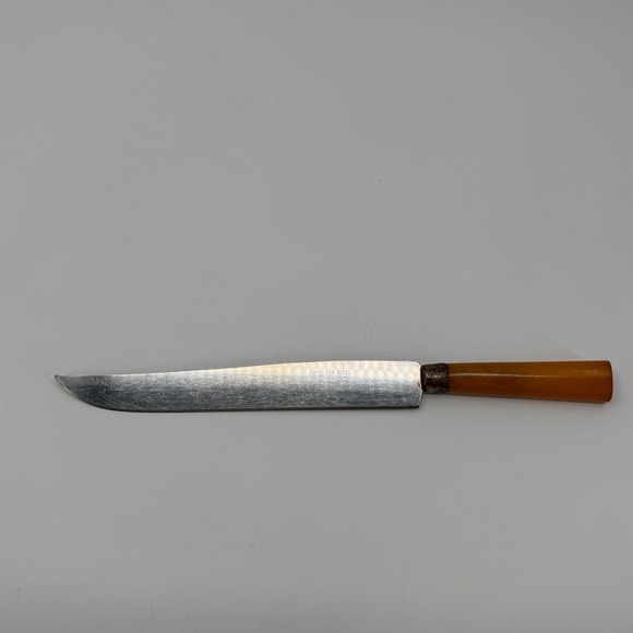 Source Unknown Other - Vtg Stainless Steel Slicing Knife Amber Handle Carving Ham Roast Kitchen Utensil